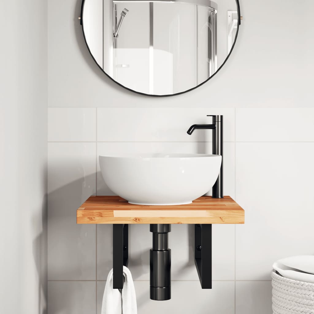 Basin Shelf Wall Mounted Steel and Solid Wood Acacia