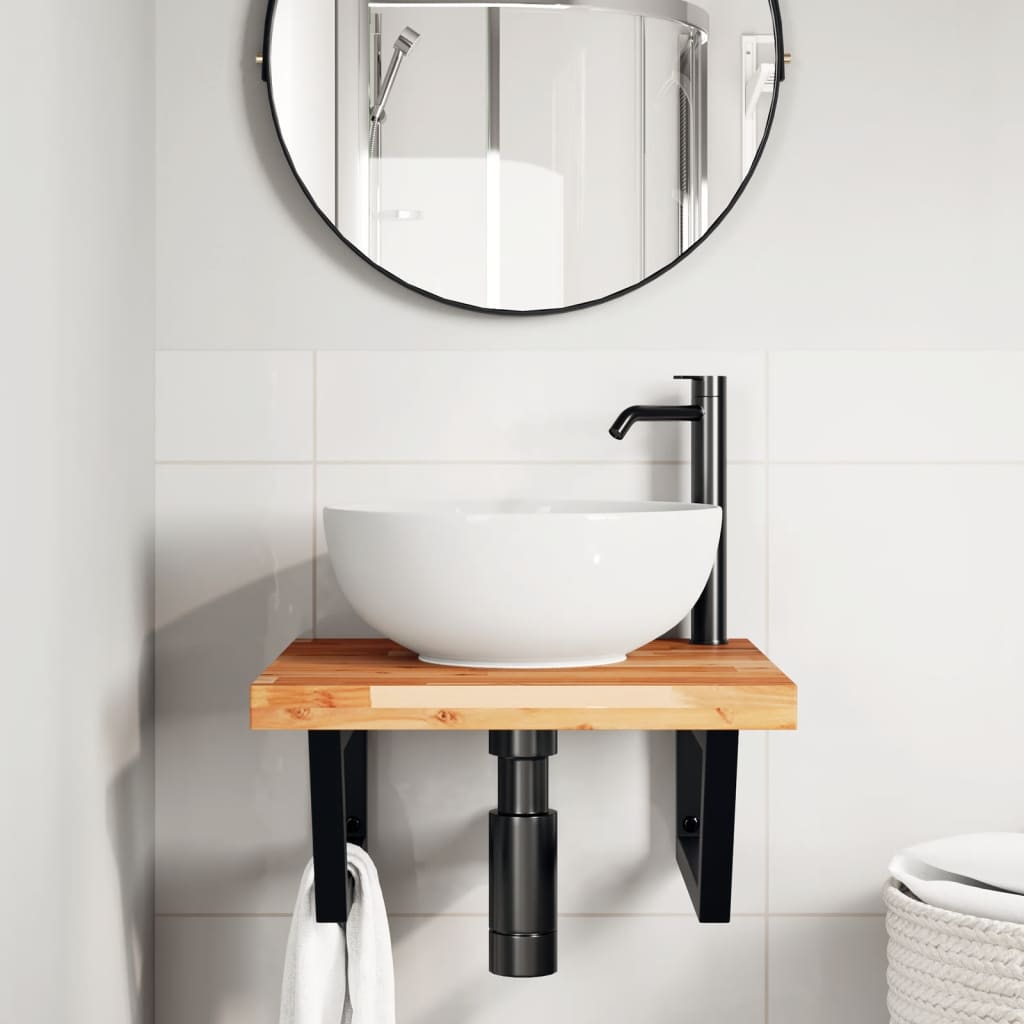 Basin Shelf Wall Mounted Steel and Solid Wood Acacia
