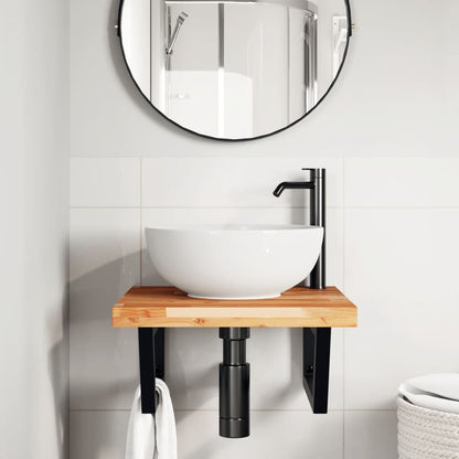 Basin Shelf Wall Mounted Steel and Solid Wood Acacia