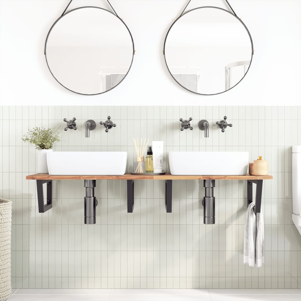 Basin Shelf Wall Mounted Steel and Solid Wood Acacia