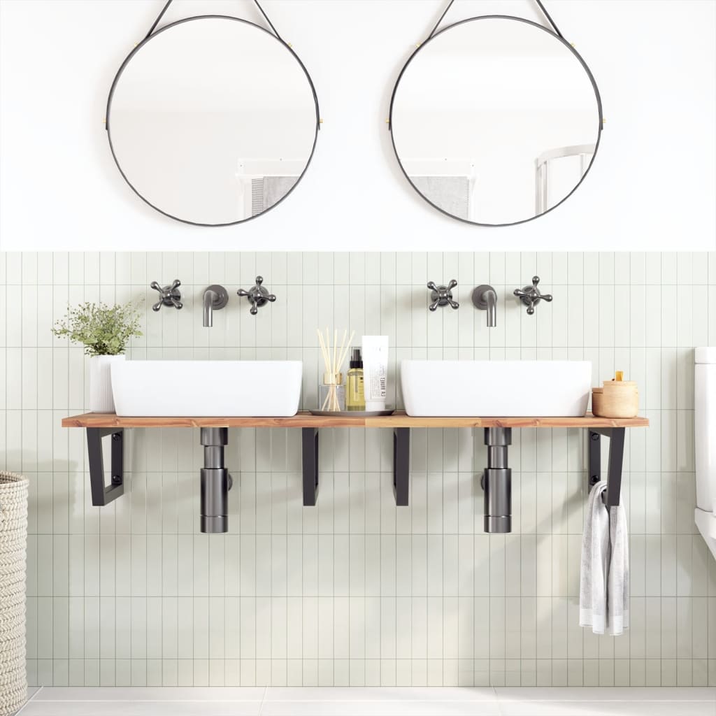 Basin Shelf Wall Mounted Steel and Solid Wood Acacia