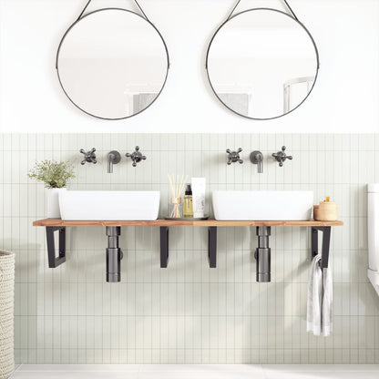 Basin Shelf Wall Mounted Steel and Solid Wood Acacia