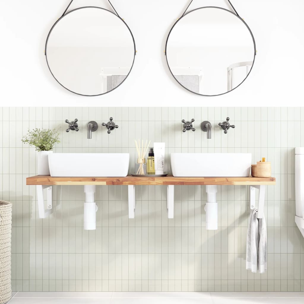Basin Shelf Wall Mounted Steel and Solid Wood Acacia