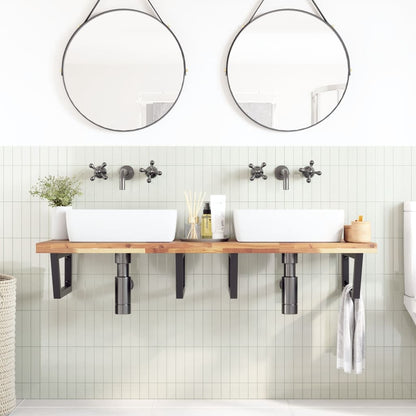 Basin Shelf Wall Mounted Steel and Solid Wood Acacia