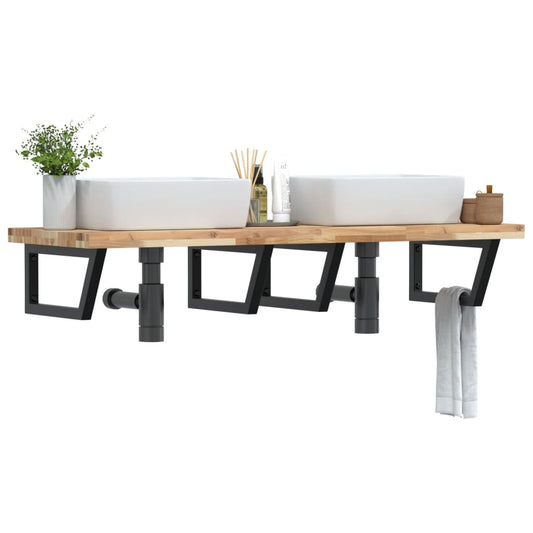 Basin Shelf Wall Mounted Steel and Solid Wood Acacia