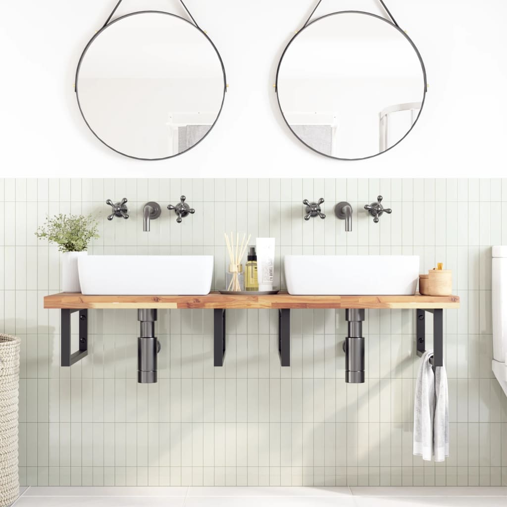 Basin Shelf Wall Mounted Steel and Solid Wood Acacia