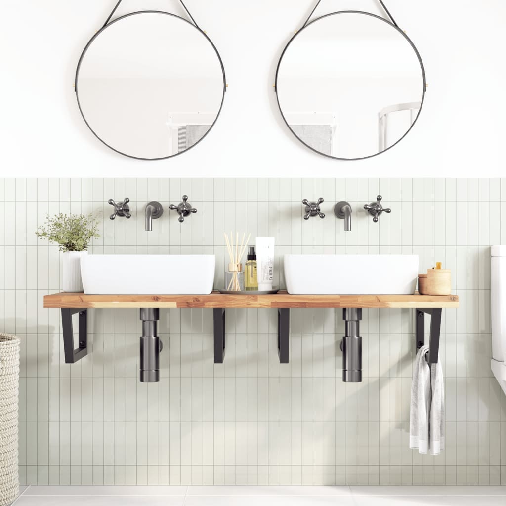 Basin Shelf Wall Mounted Steel and Solid Wood Acacia
