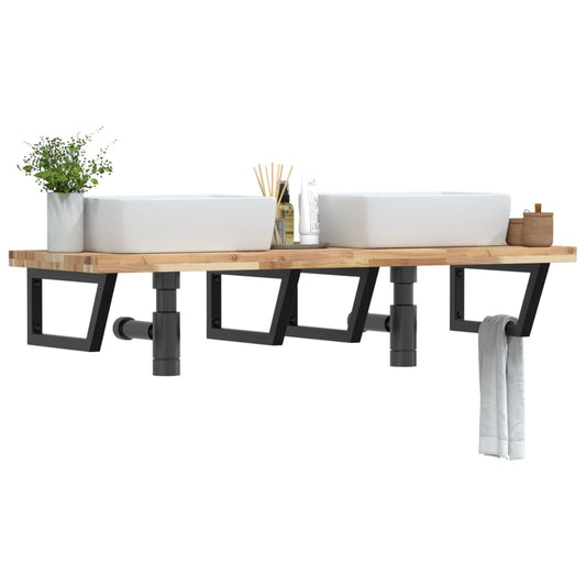 Basin Shelf Wall Mounted Steel and Solid Wood Acacia