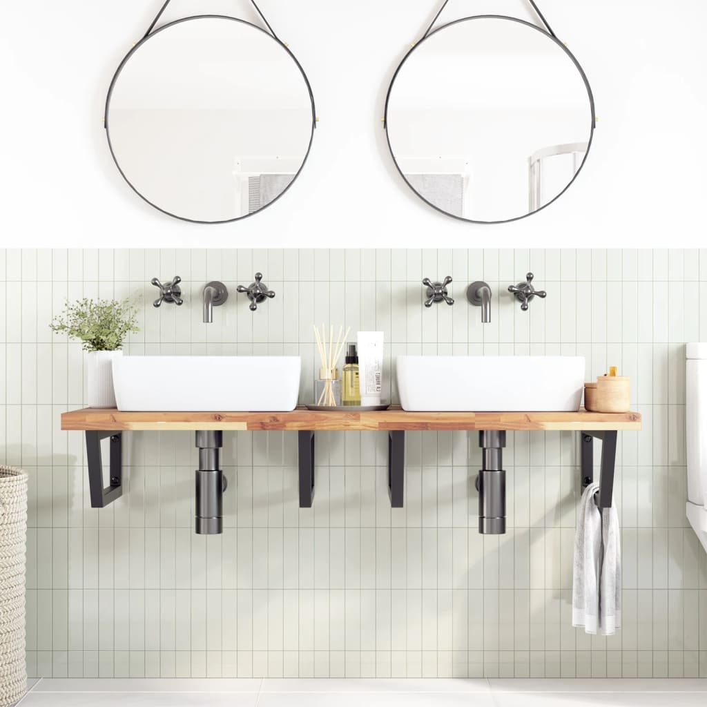 Basin Shelf Wall Mounted Steel and Solid Wood Acacia