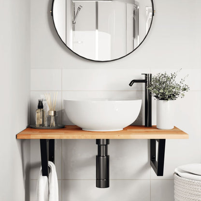 Basin Shelf Wall Mounted Steel and Solid Wood Acacia