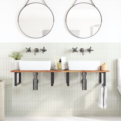 Basin Shelf Wall Mounted Steel and Solid Wood Acacia