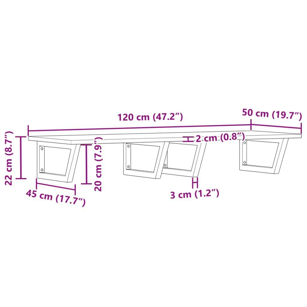 Basin Shelf Wall Mounted Steel and Solid Wood Acacia