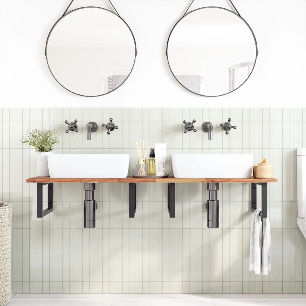 Basin Shelf Wall Mounted Steel and Solid Wood Acacia