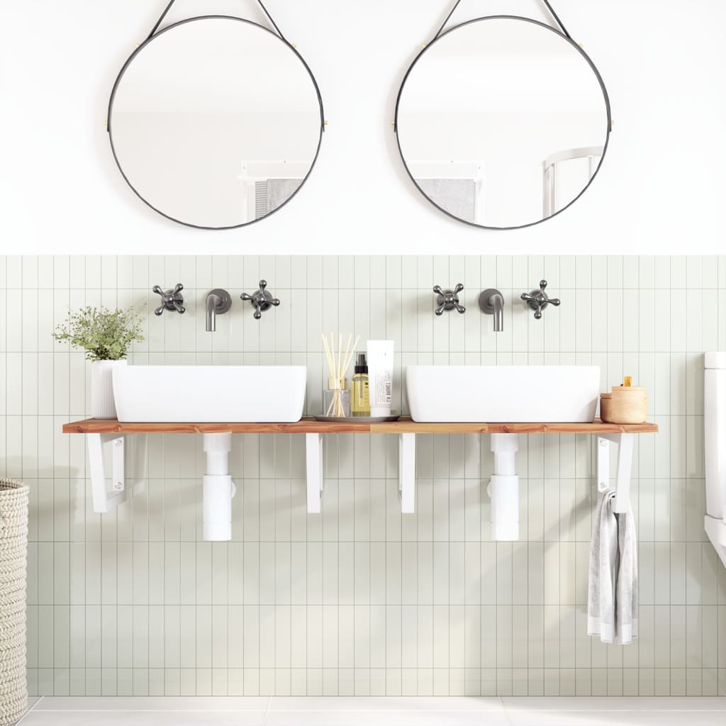 Basin Shelf Wall Mounted Steel and Solid Wood Acacia