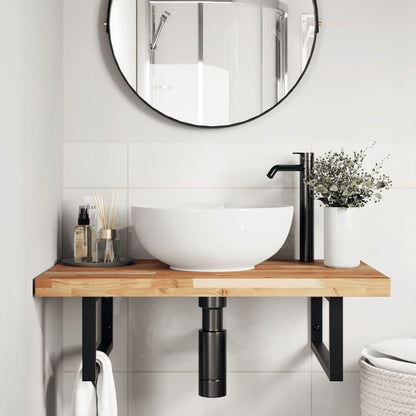 Basin Shelf Wall Mounted Steel and Solid Wood Acacia
