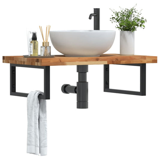 Basin Shelf Wall Mounted Steel and Solid Wood Acacia