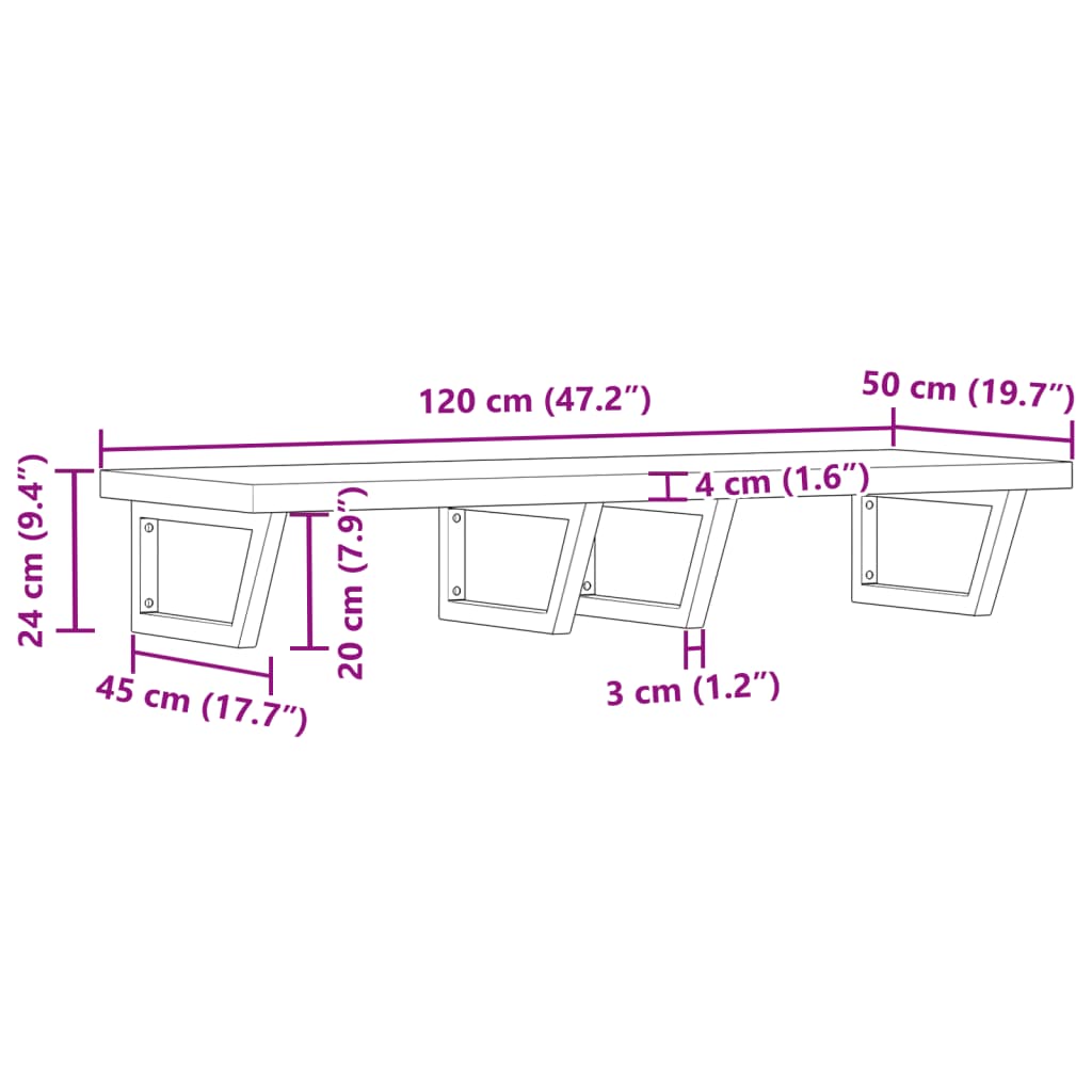 Basin Shelf Wall Mounted Steel and Solid Wood Acacia