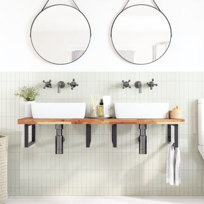 Basin Shelf Wall Mounted Steel and Solid Wood Acacia