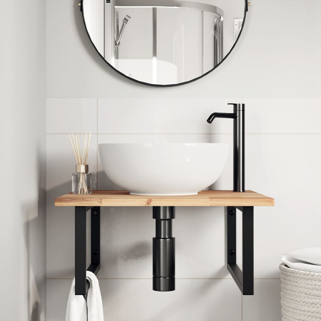 Basin Shelf Wall Mounted Steel and Solid Wood Acacia