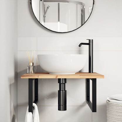 Basin Shelf Wall Mounted Steel and Solid Wood Acacia