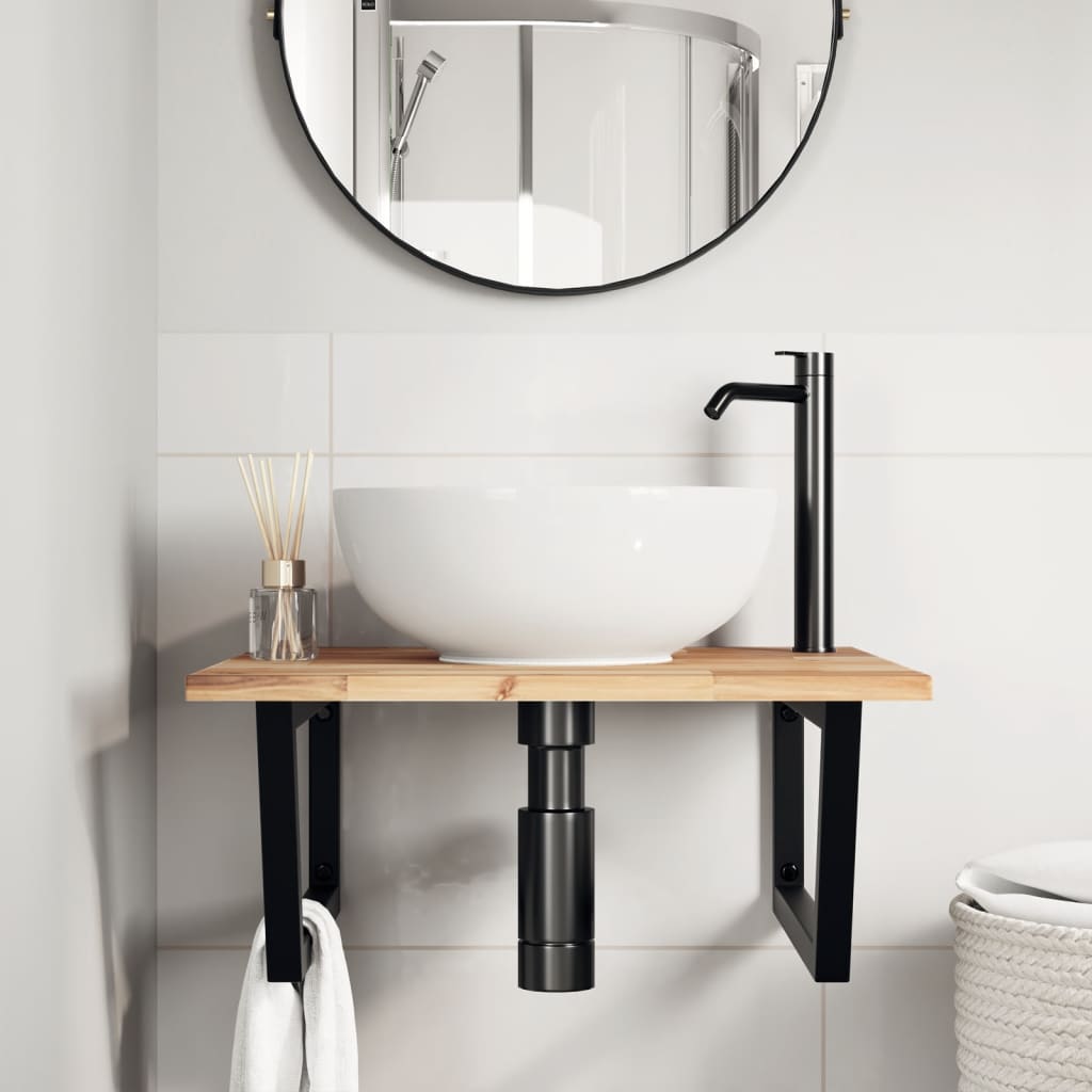 Basin Shelf Wall Mounted Steel and Solid Wood Acacia