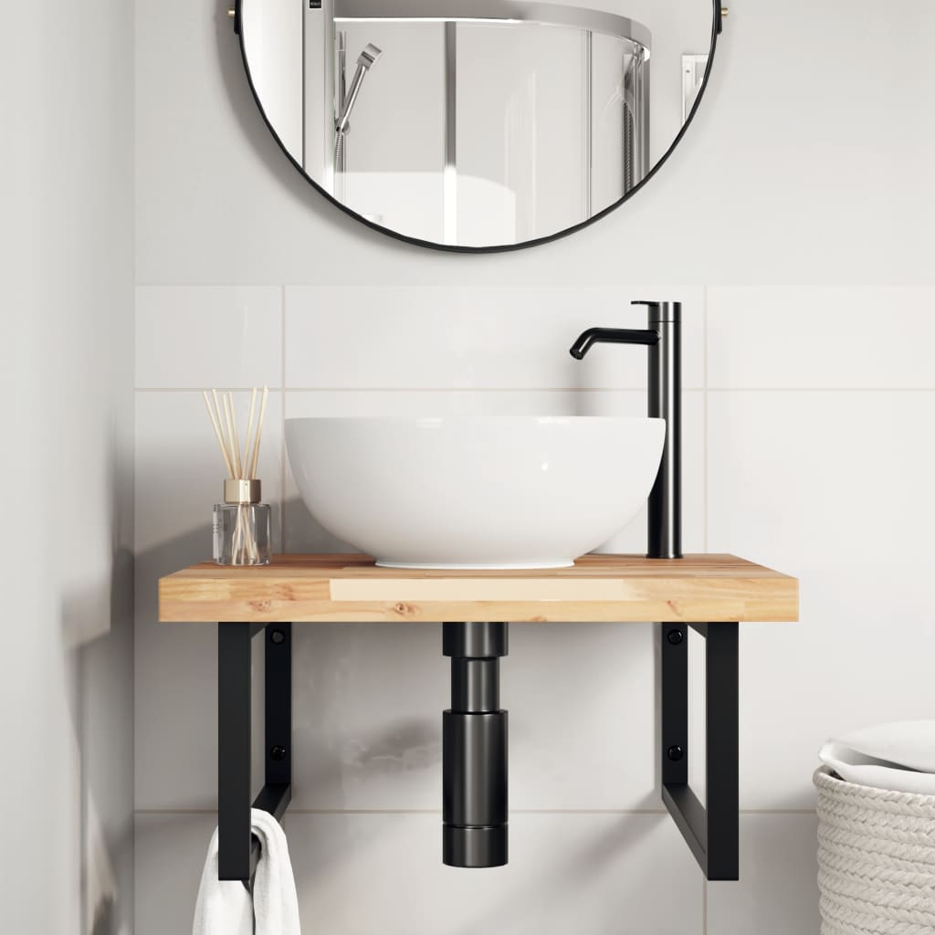 Basin Shelf Wall Mounted Steel and Solid Wood Acacia