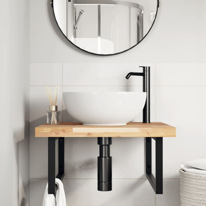 Basin Shelf Wall Mounted Steel and Solid Wood Acacia