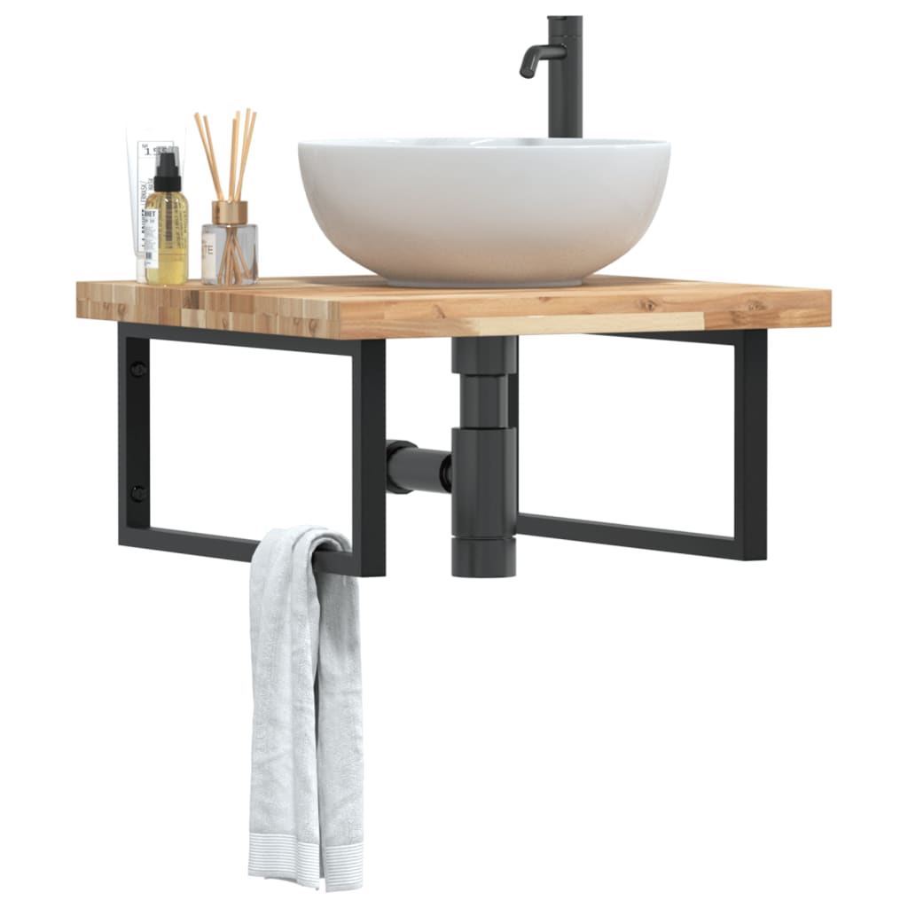 Basin Shelf Wall Mounted Steel and Solid Wood Acacia