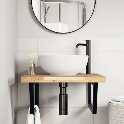 Basin Shelf Wall Mounted Steel and Solid Wood Acacia