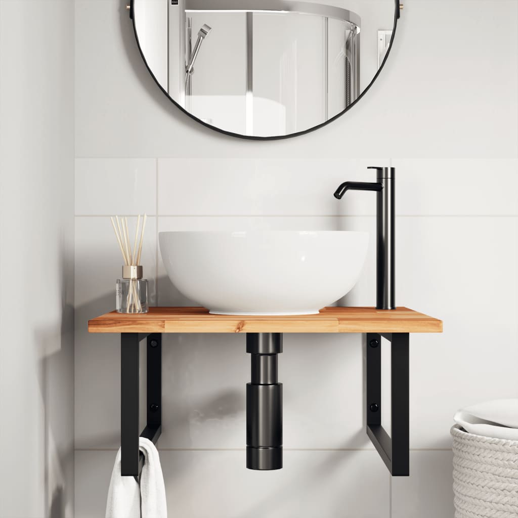 Basin Shelf Wall Mounted Steel and Solid Wood Acacia
