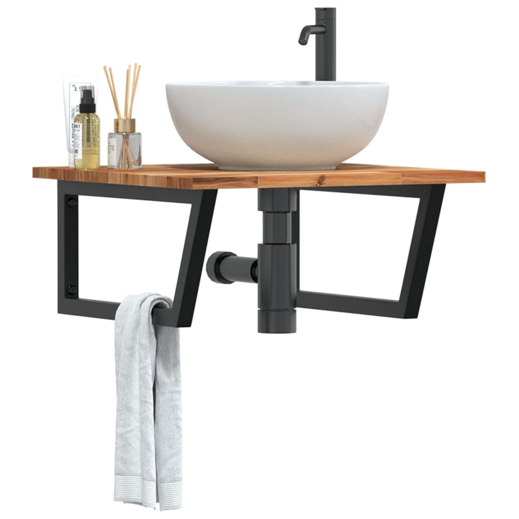 Basin Shelf Wall Mounted Steel and Solid Wood Acacia