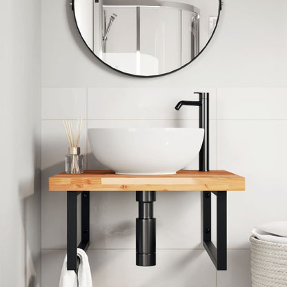 Basin Shelf Wall Mounted Steel and Solid Wood Acacia