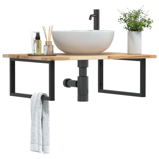 Basin Shelf Wall Mounted Steel and Solid Wood Acacia