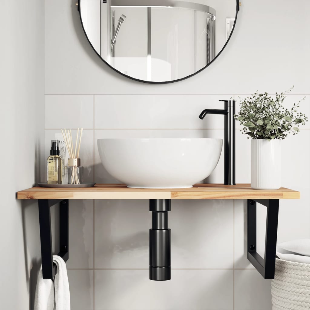 Basin Shelf Wall Mounted Steel and Solid Wood Acacia