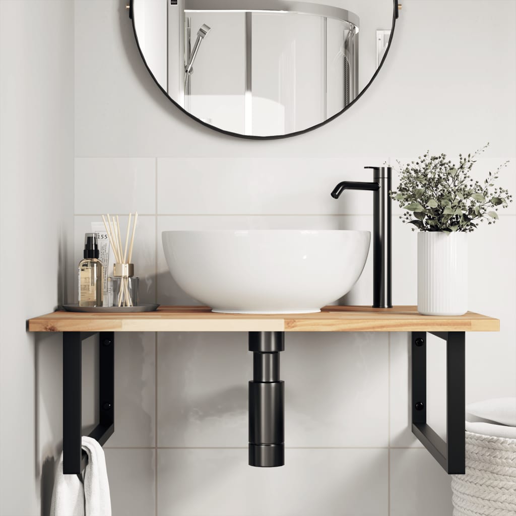 Basin Shelf Wall Mounted Steel and Solid Wood Acacia