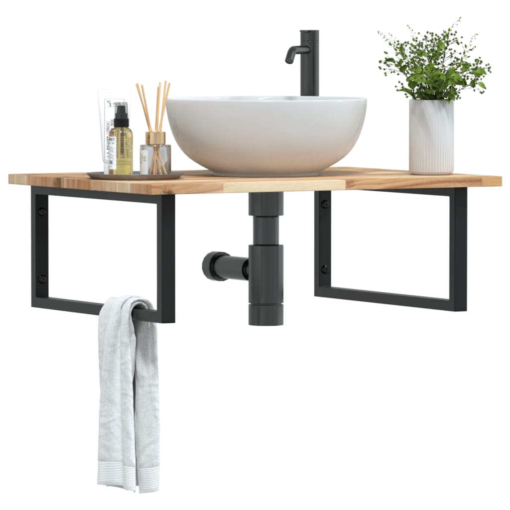 Basin Shelf Wall Mounted Steel and Solid Wood Acacia