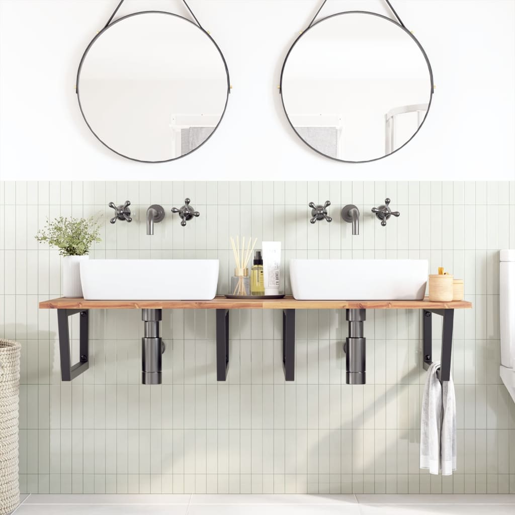 Basin Shelf Wall Mounted Steel and Solid Wood Acacia