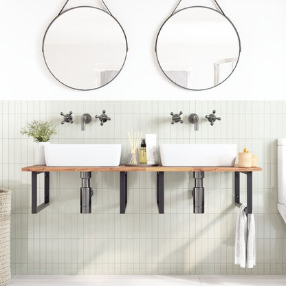 Basin Shelf Wall Mounted Steel and Solid Wood Acacia