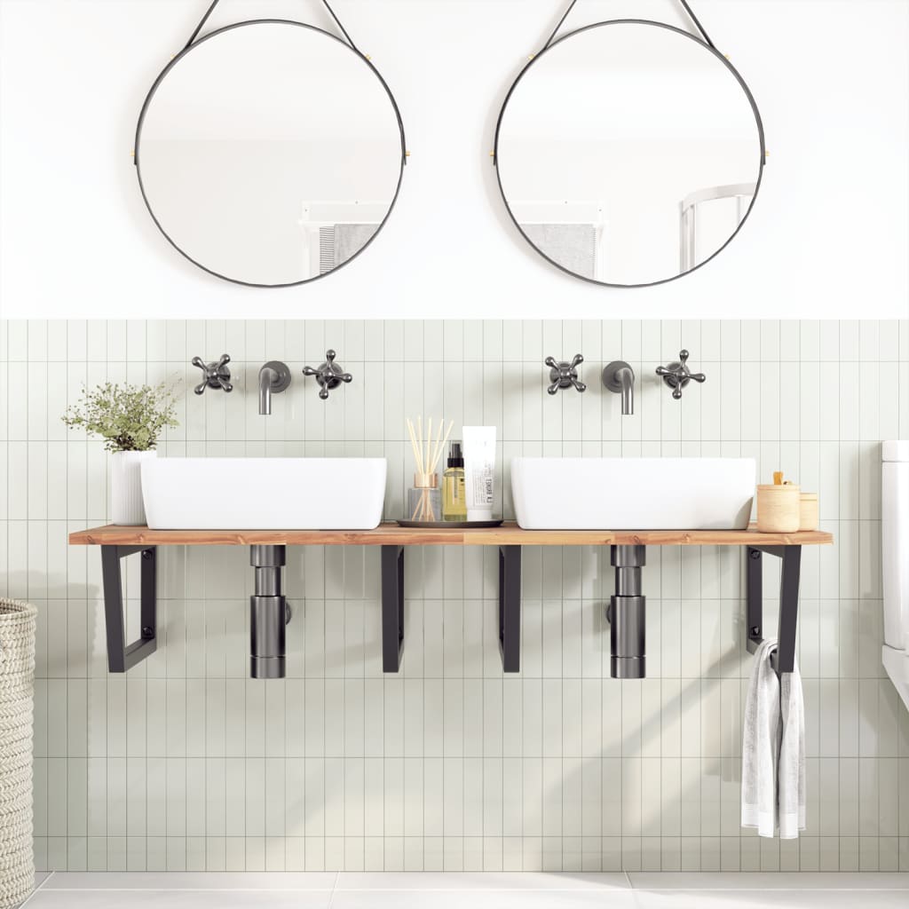 Basin Shelf Wall Mounted Steel and Solid Wood Acacia