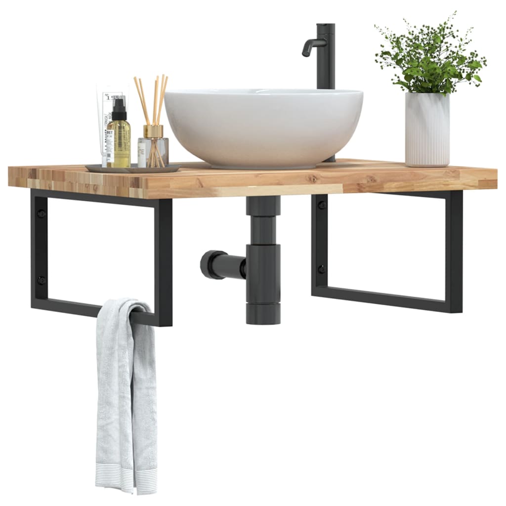 Basin Shelf Wall Mounted Steel and Solid Wood Acacia