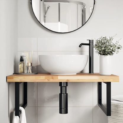 Basin Shelf Wall Mounted Steel and Solid Wood Acacia
