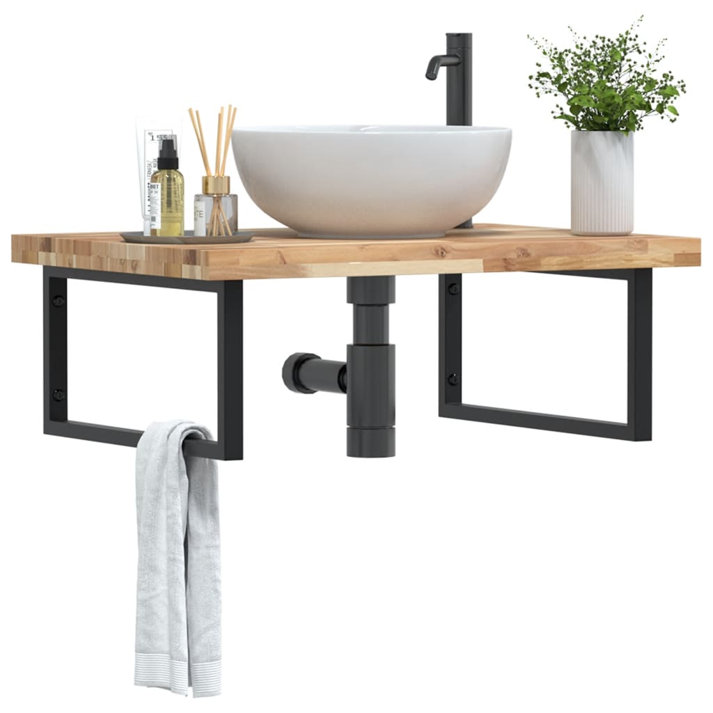 Basin Shelf Wall Mounted Steel and Solid Wood Acacia