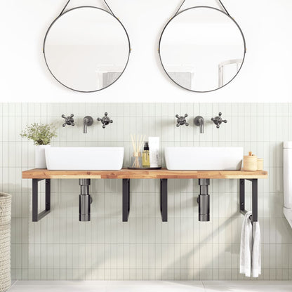 Basin Shelf Wall Mounted Steel and Solid Wood Acacia