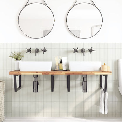 Basin Shelf Wall Mounted Steel and Solid Wood Acacia