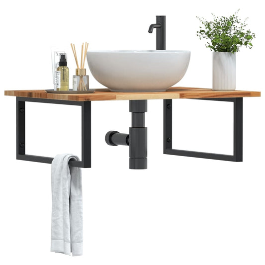 Basin Shelf Wall Mounted Steel and Solid Wood Acacia