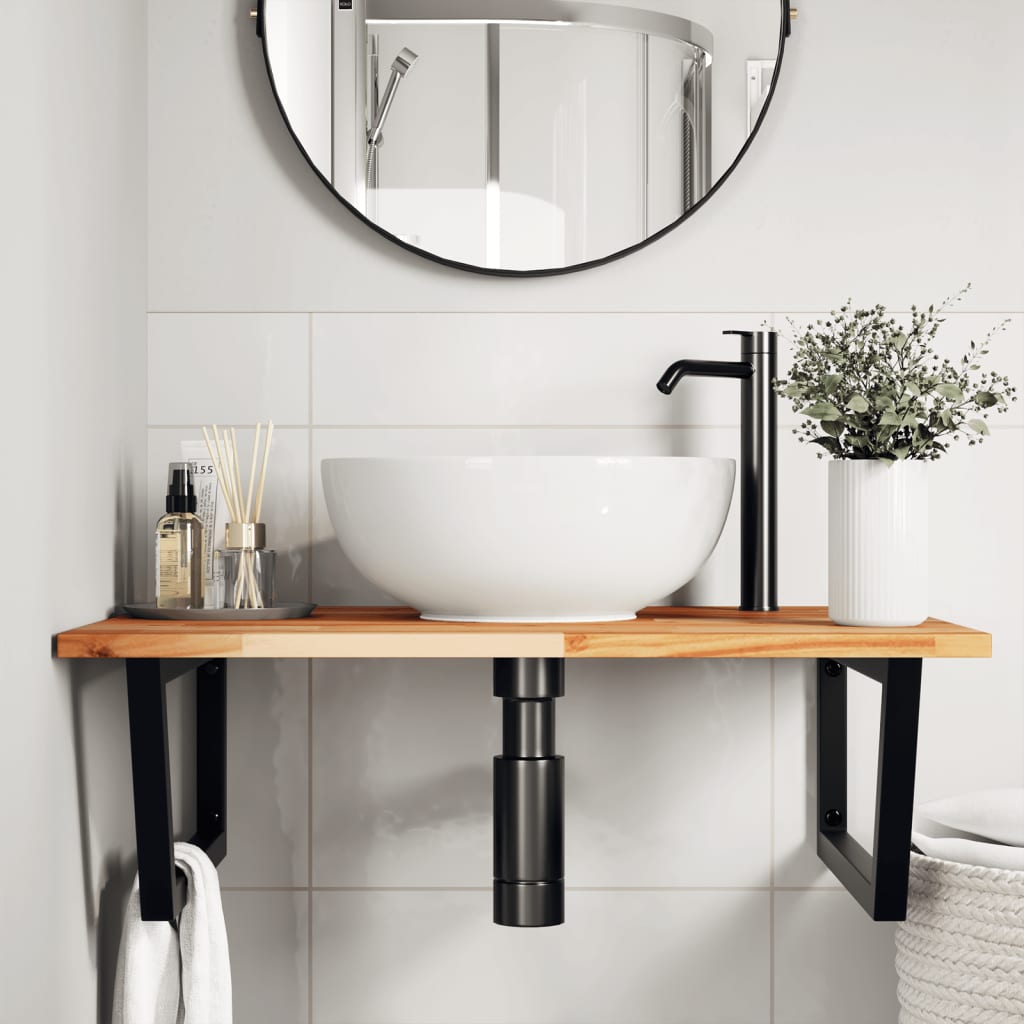 Basin Shelf Wall Mounted Steel and Solid Wood Acacia