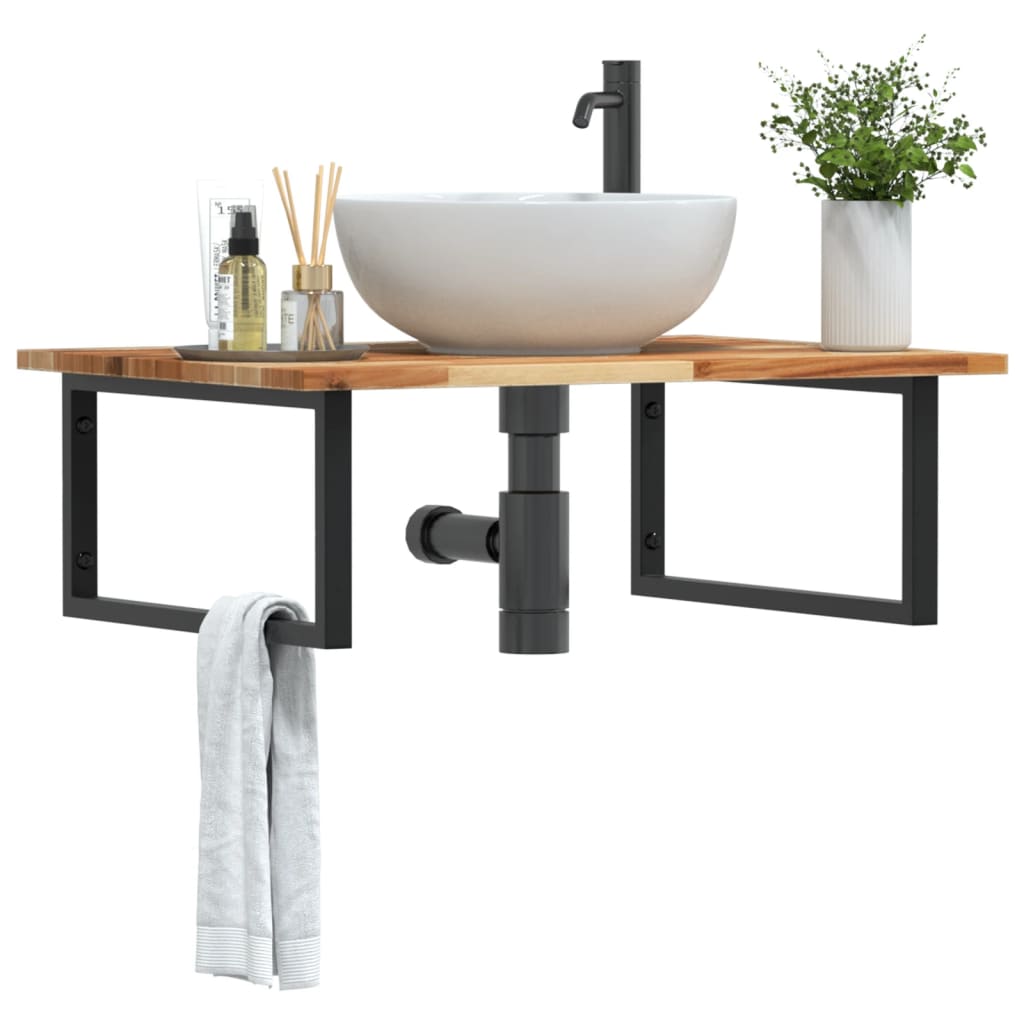 Basin Shelf Wall Mounted Steel and Solid Wood Acacia