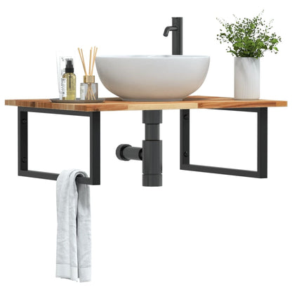 Basin Shelf Wall Mounted Steel and Solid Wood Acacia