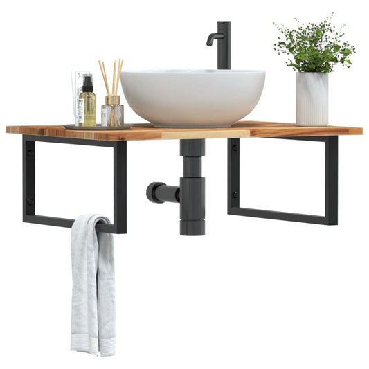Basin Shelf Wall Mounted Steel and Solid Wood Acacia