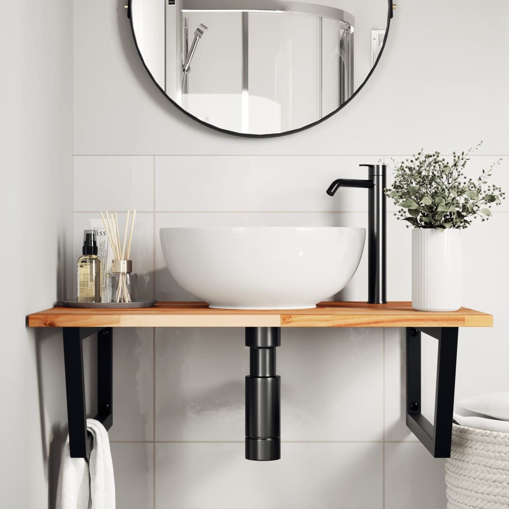 Basin Shelf Wall Mounted Steel and Solid Wood Acacia